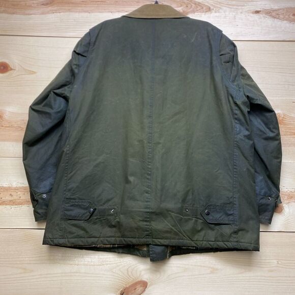 VINTAGE Viyella Jacket 42 Olive Green Wax Coat Empire Collection England Made - Picture 14 of 16